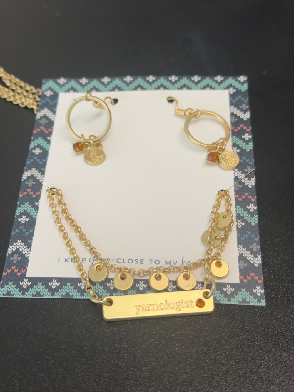 NEW Hobby Lobby Gold Tone Yarnologist Necklace & Earring Set Limited Edition